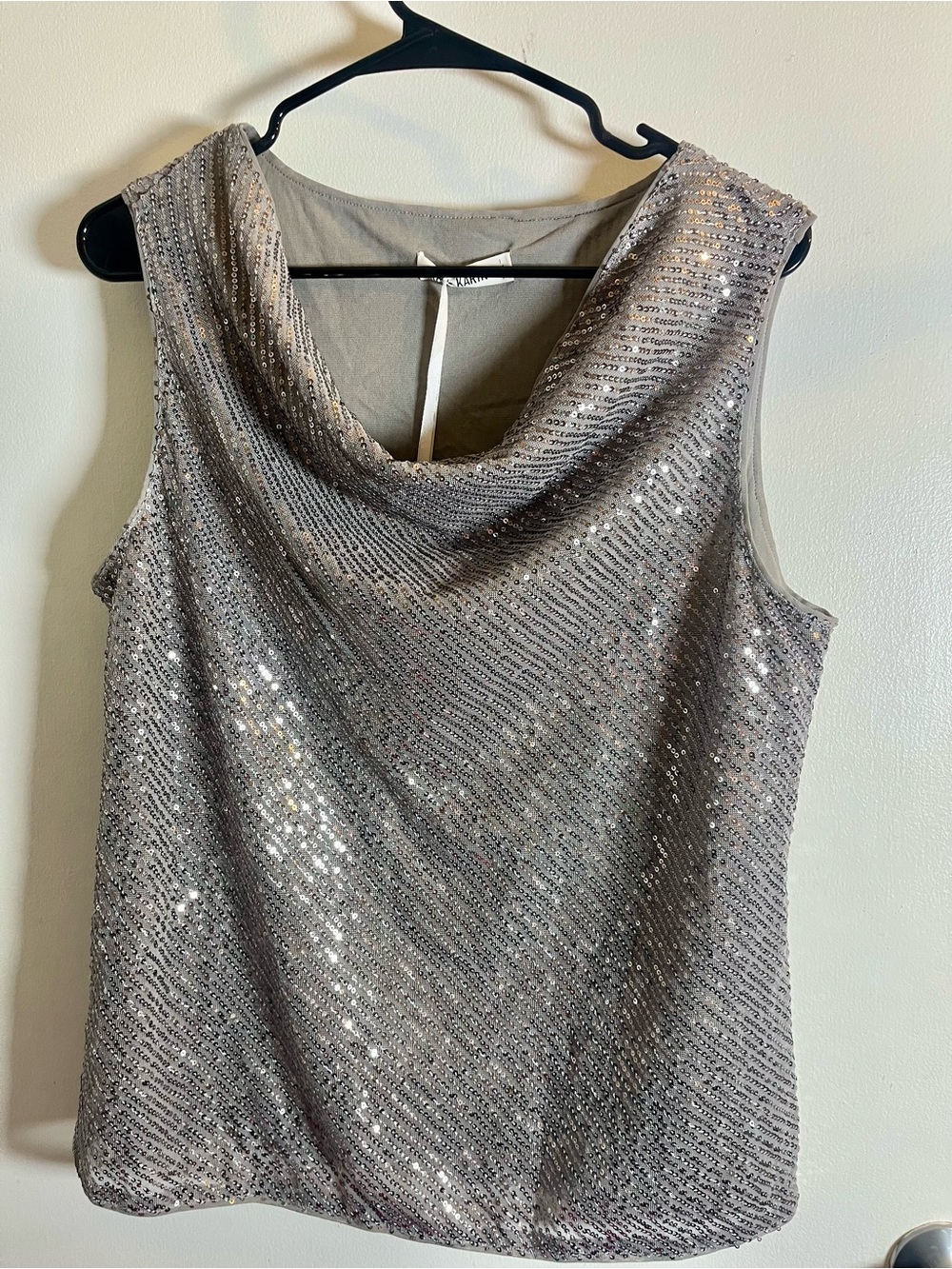 Grace Karin Women’s XL Silver Sequin Sleeveless Party Top Cowl Neck